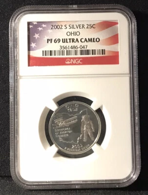 Ohio State Quarter 2002 S Silver Proof NGC PF 69 Ultra Cameo 2nd Highest grade - Image 1 of 2