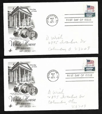 #1338F/1338G 8c Flag over White House - 2 Varieties Sheet & Coil ArtCraft FDCs - Image 1 of 2