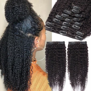 3B 3C Afro Kinky Curly Clip In Peruvian Remy Human Hair Extensions Thick Weft UK - Picture 1 of 21