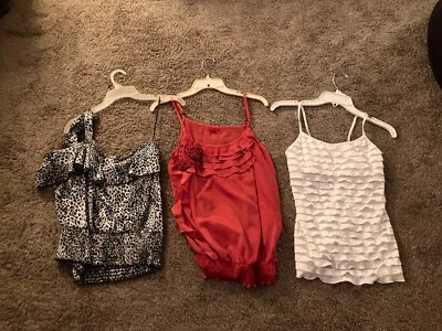 Three Multicolor Tank Blouse Off-shoulder Spaghetti Strap Sz Sm/Med - Image 1 of 3