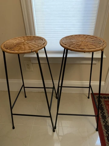 Vintage Wicker Bar Stool Black Iron Metal Mid-Century Modern MCM Retro Cover