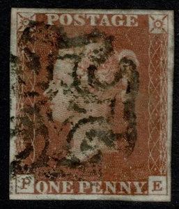 1841 1d Red Black Plate 9 PE 4m Upright MX  Fine Used Cat. £180.00 - Picture 1 of 1