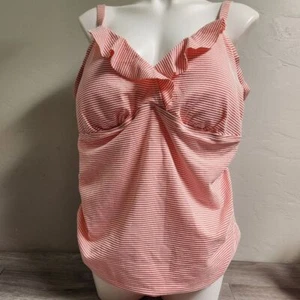 Lauren Ralph Lauren Peach White Swim Top 20W Seersucker Wired Padded Ruffle - Picture 1 of 14