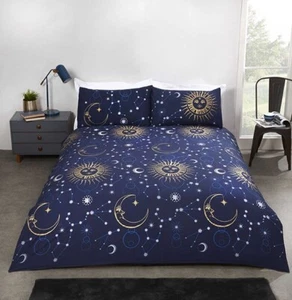 Copripiumone singolo Moon and Stars Celestial Navy biancheria da letto ferro facile - Foto 1 di 5