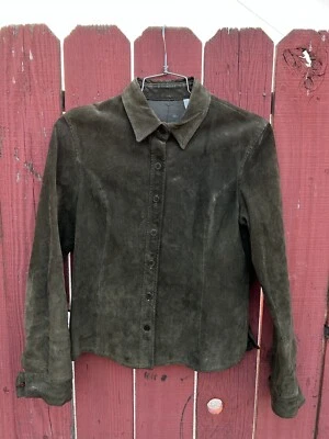 Camisa Chaqueta Gamuza Cuero Verde Oliva Country Western Gamuza Vacaciones Navidad Foto 1 de 4