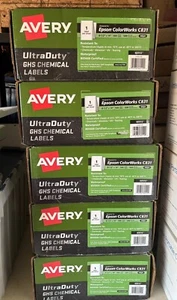 Avery UltraDuty GHS chimica impermeabile resistente ai raggi UV 500 etichette 60512 Epson C831 - Foto 1 di 5