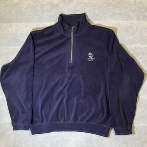 Pullover vintage SDI Sports uomo L blu tasche pile Kaluhyat Hawaii 1/4 zip - Foto 1 di 9