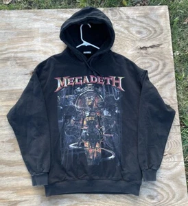 Megadeth Heavy Knit Hoodie Machina Psycho21 Brand Japan Black 24.5x29 Fits L-XL - Picture 1 of 12