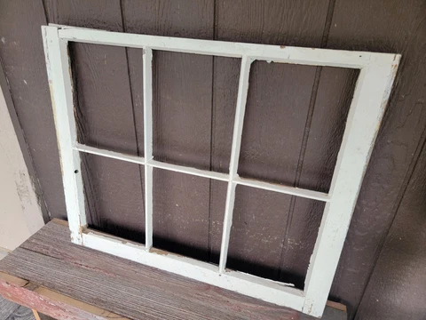 OLD VINTAGE WOODEN FRAME WINDOW 6 PANE 28" x 23" CHIPPY WHITE PAINT FARMHOUSE A Cover