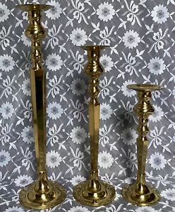 Large Solid Brass 3 Piece Gatco Staggered Candle Stick Holders Tapers BEAUTIFUL - Picture 1 of 21