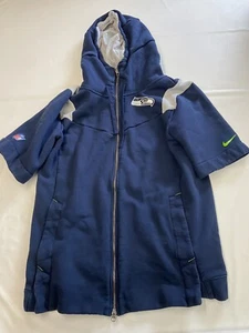 Mens NIKE Seattle Seahawks Short Sleeve Full Zip Sideline Showout Hoodie Sz L - Picture 1 of 5