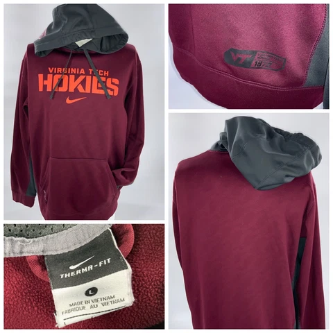 Virginia Tech Hokies Nike Hoodie Sweatshirt L Burgundy Gray Therma YGI G2-317 Cover