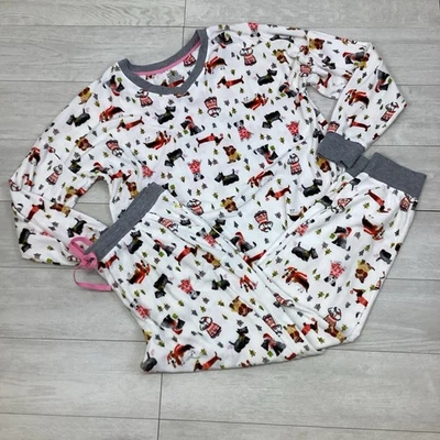 Cuddl Duds White Soft Velour Pajama Set Dog Pattern Women’s Large - Image 1 of 4
