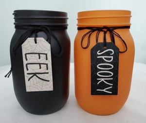 2 burton+BURTON Quart Size Wide Mouth Mason Jars Painted Halloween Decor NEW - Picture 1 of 3