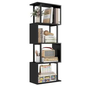 4-Tier Bookshelf, Narrow S-Shaped Geometric Bookcase, Wood Decorative Storage... - Imagen 1 de 9