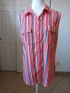 LEE RIDERS Womens Blouse Striped Button Front Shirt Multicolor Medium Sleeveless - Picture 1 of 13