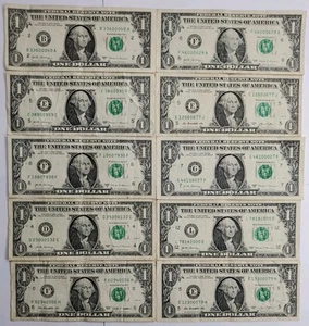 LUCKY 000 Zehn $1 One Dollar Scheine Ausgefallene Seriennummer Winkelnummern - Bild 1 von 2