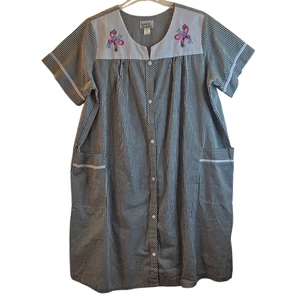 Anthony Richards gestreiftes Nachthemd weiß schwarz Druckknopfleiste Größe 2X Abend Damen - Bild 1 von 10