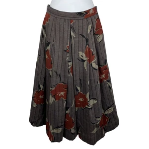 Vintage 80er Lucie Linden grau Fischgrät rot Blumen Flanell Wolle Rock Größe 6 - Bild 1 von 5