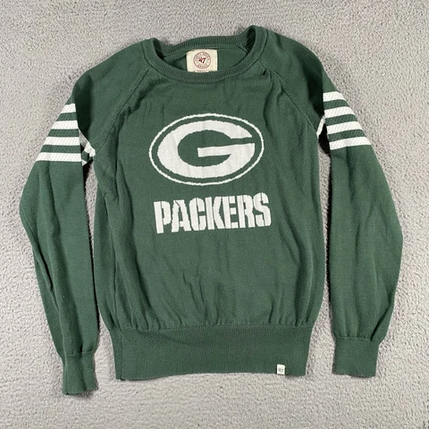 47 Green Bay Packers Sweater Small Green White Logo Long Sleeve Shirt Top Womens Cover