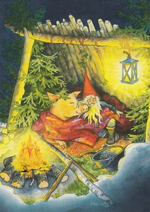 Postkarte: Inge Löök - Zwerg u. Schwein schlafen am Lagerfeuer / Nr. 228 - Picture 1 of 1