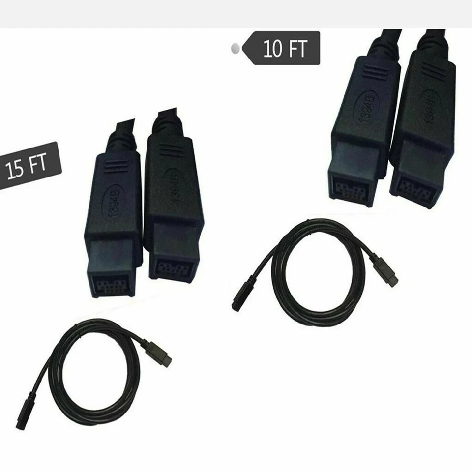 Black IEEE1394 Firewire 800 to Firewire 800 Cable 9Pin/9Pin Male/Male 15ft./4.5M - Image 1 of 1