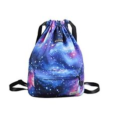 Water Resistant Drawstring Backpack, Gym Bag Beach Backpack Purple Star Sky
