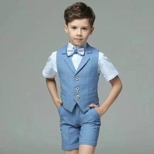 Summer Children Formal Plaid Suit Set for Boy Wedding Party Performance Costume - Picture 1 of 25