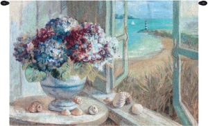 Coastal Hydrangeas Tapestry Wall Hanging Woven Home Decor - Picture 1 of 1