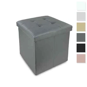 Pouf contenitore panca baule ecopelle sgabello arredo salotto 38x38x38cm 4165 - Picture 1 of 14