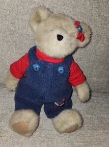 Boyds Bears Plush Teddy Bear Girl w/Blue Overalls & Red Turtleneck 14" Rare - Picture 1 of 9