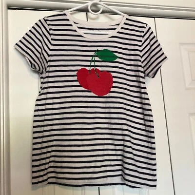 Camiseta J.Crew Collector Lentejuelas Cerezas Rayas Mujer Mediana 100% Algodón Foto 1 de 4