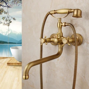 Juego de Grifo de Bañera Teléfono Antiguo Latón Portátil Spray Mezclador Grifo Montado en la Pared - Imagen 1 de 14