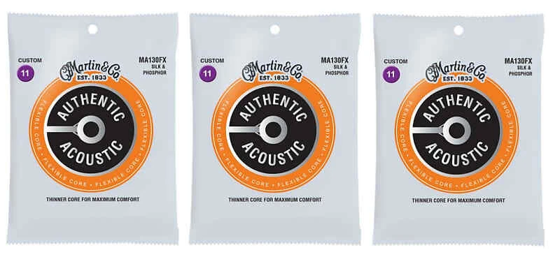 Cuerdas para guitarra acústica Martin MA130FX núcleo flexible seda y fósforo (paquete de 3) Foto 1 de 1