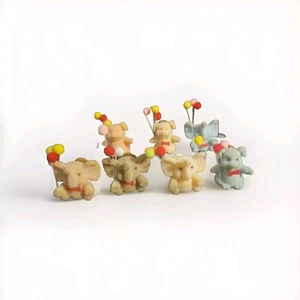 Vintage 1980s Set Of 7 Flocked Animal Pins With Balloons Elephants And Pigs - Picture 1 of 6