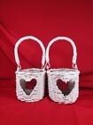 Unusual Round Hanging Wicker & Glass Baskets With Candles Love Heart Lanterns 