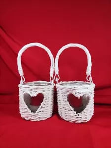 Unusual Round Hanging Wicker & Glass Baskets With Candles Love Heart Lanterns  - Picture 1 of 17