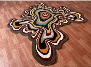 Handmade Abstract Tufted Rug – Modern Psychedelic Area Carpet | Wavy Muted Rugs - Picture 1 of 5