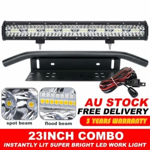License Plate Mount Holder Front Bumper Bull Bar 23" LED Light Bar Offroad +Wire - Picture 1 of 12