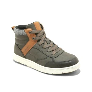 Cat & Jack Boys Charcoal Jerry Hi-Top Faux Leather Lace Up Sneakers Sz. 1 NWT - Picture 1 of 4