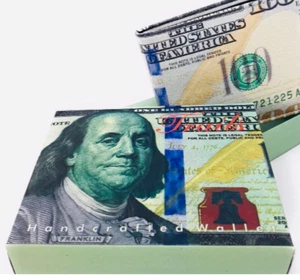 Billete de cien dólares vintage plegable de cuero impreso Benjamin para hombre - Imagen 1 de 4