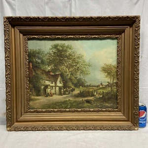 Vtg 20-30’s Ornate Frame J. Barkey Country Tavern Inn Wagon Children Play Print - Picture 1 of 12