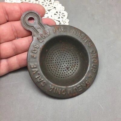 Nash's Croup & Pneumonia Salve Advertising Tin Metal Strainer Antique Cure Promo - Image 1 of 3