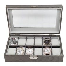 12 (10 + 2) CARBON FIBER MENS WOMENS WATCH JEWELRY STORAGE DISPLAY CASE BOX