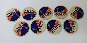 Vintage Lot of 9 Milk Caps Bottle Top Dairy Advertising Clean Red & Blue - Picture 1 of 3