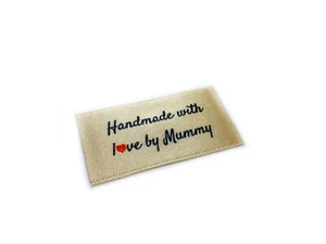 Handmade with love by Mummy labels tags - Sew In Cream Ribbon - 25x40mm Flat - Picture 1 of 1