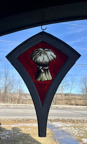 ANTIQUE HANDPAINTED FIRED STAINED GLASS KITE early 1900s Waterloo "harvest" Cover