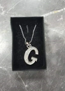 Alphabet Birthday Silver 20cm Chain 2.5cm Letter G Rhinestone Crystals Necklace - Foto 1 di 1