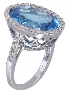 14k White Gold Oval Cut Blue Topaz And Diamonds Engagement Ring Halo 14.40ctw - Picture 1 of 10