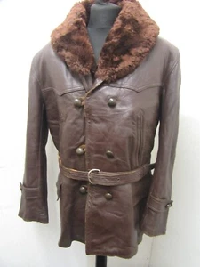 VINTAGE WW2 FRENCH LEATHER BARNSTORMER MOTORCYCLE TRENCH CAR JACKET SIZE L 3.1KG - Picture 1 of 17